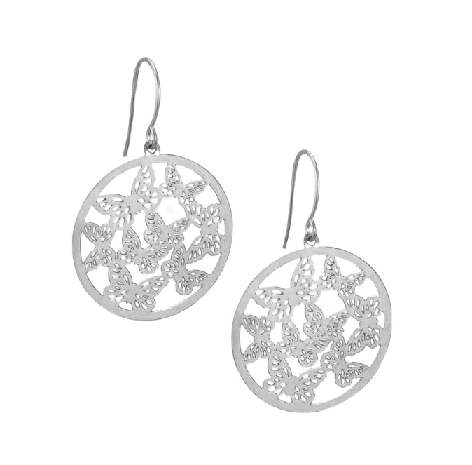 Silver Butterflies Garden Earrings