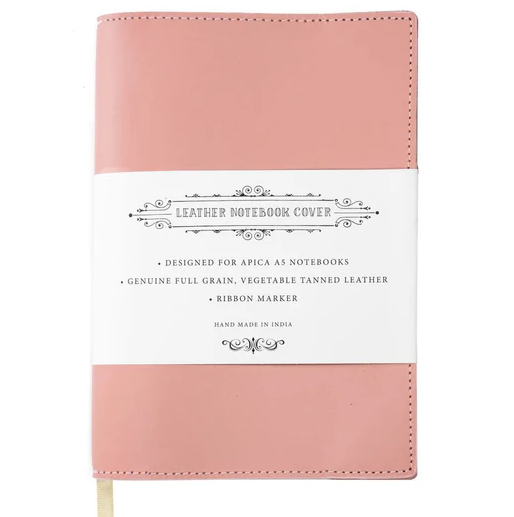 A5 Notebook With Leather Jacket - Dusty Pink