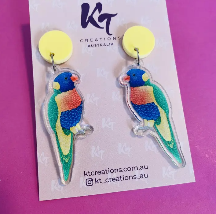 Rainbow Lorikeet Printed Acrylic Dangle Earrings