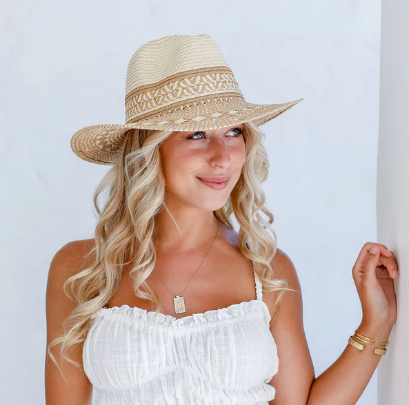 Aztec Woven Straw hat with Adjustable String - Natural