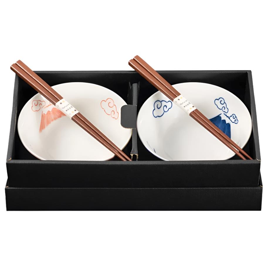 Mt Fuji Set of 2 Bowls with Chopsticks