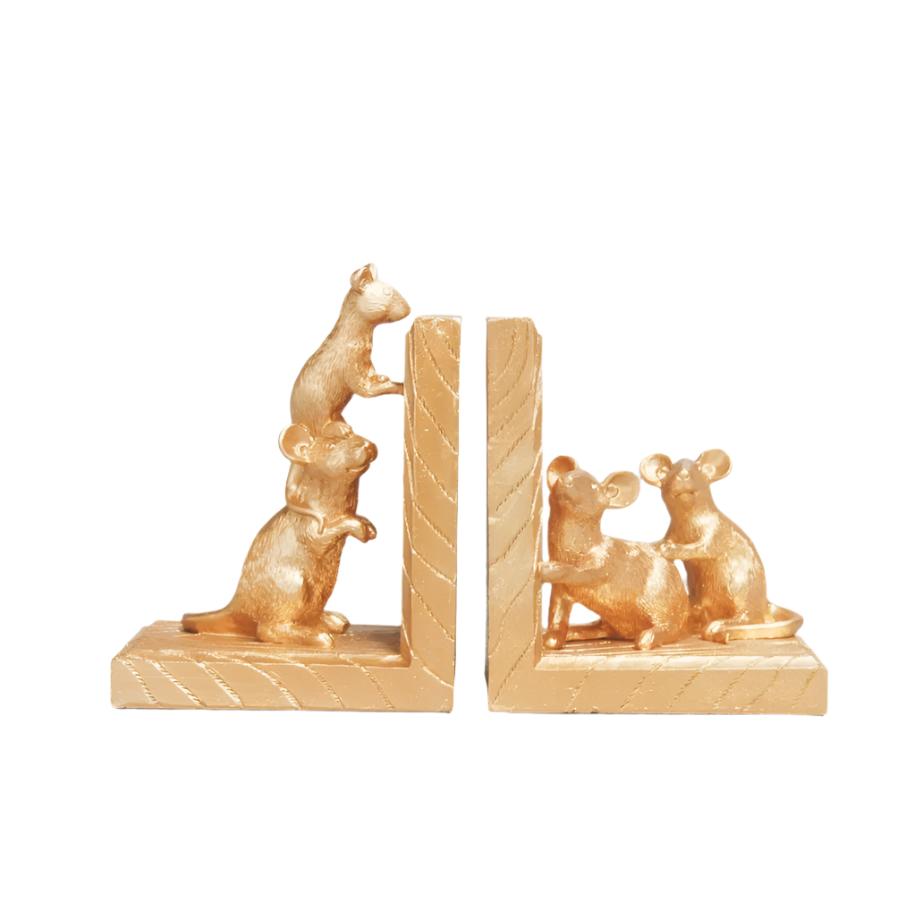 Mouse Bookend Set - Gold