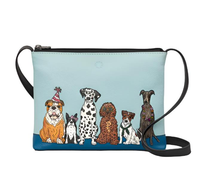 Leather Cross Body Bag - Party Dogs Black