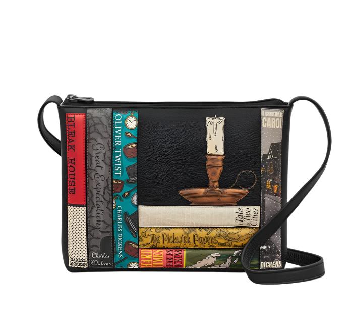 Leather Cross Body Bag - Bookworm Dickens Black