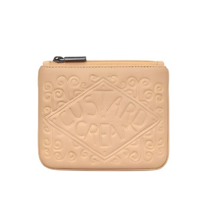 Zip Top Leather Purse Small  - Custard Cream