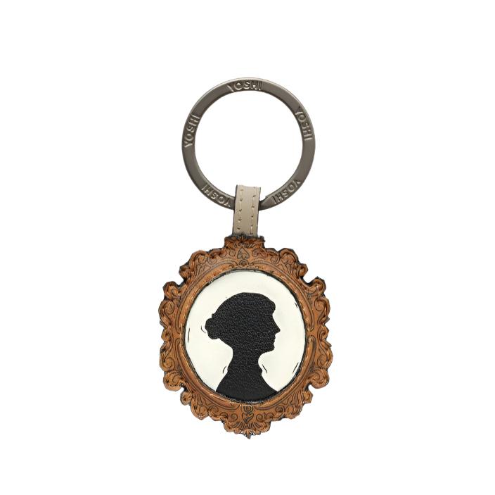 Yoshi Leather Keyring - Jane Austen Silhouette - Warm Grey