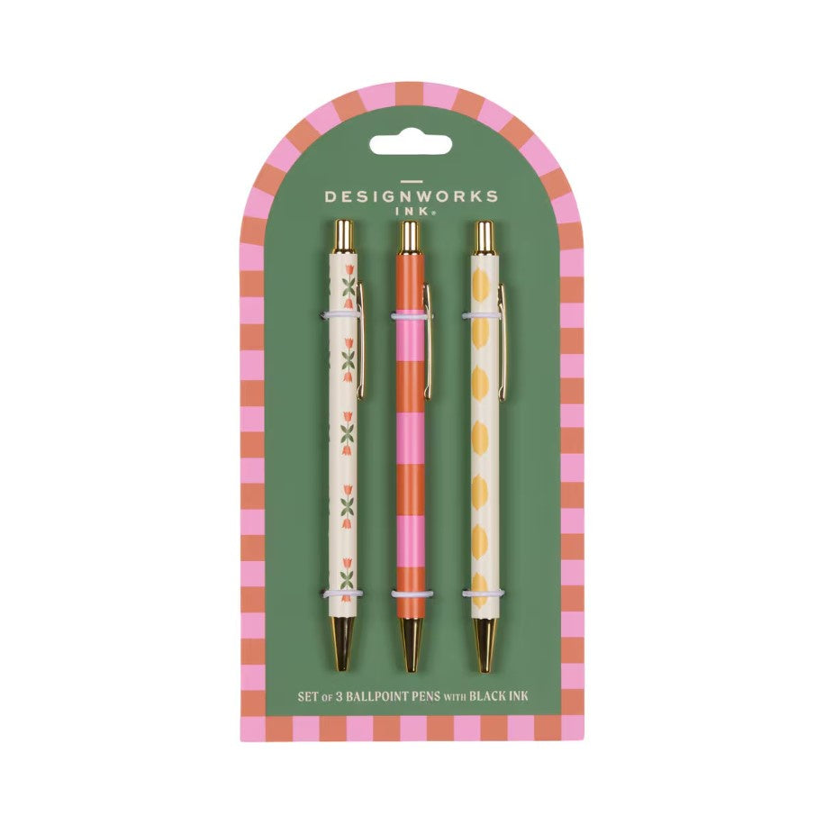 A Dopo Set of 3 Pens - Flower, Stripe & Lemon