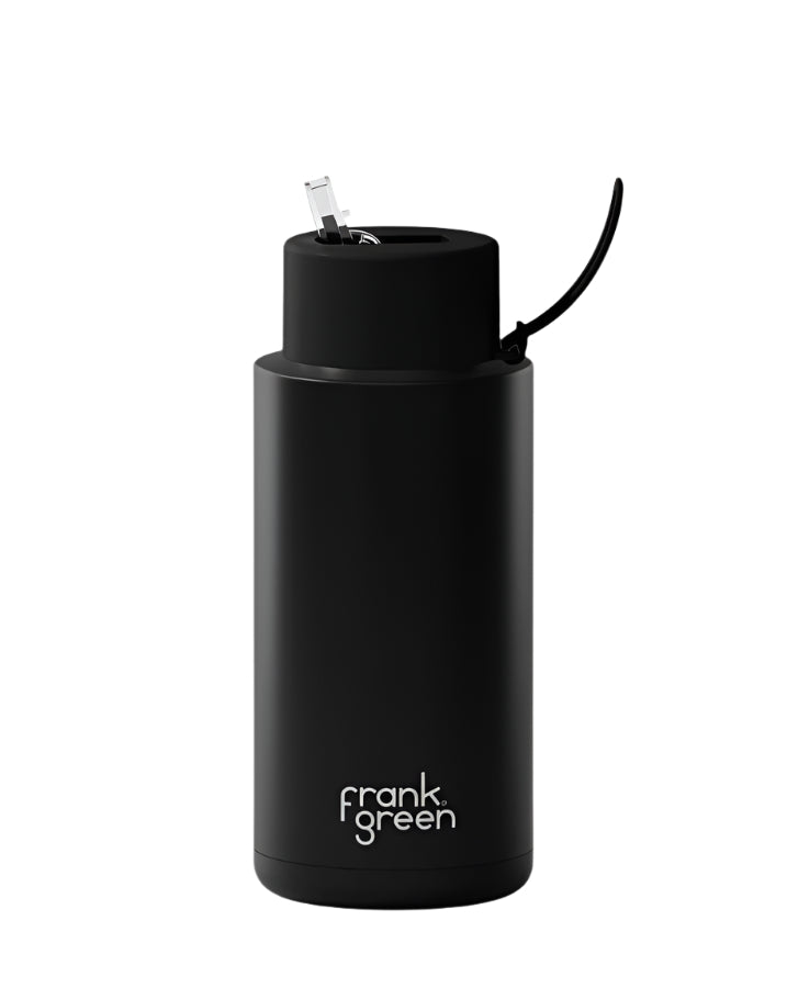 Ceramic Reusable Bottle With Straw Lid 1L - Midnight