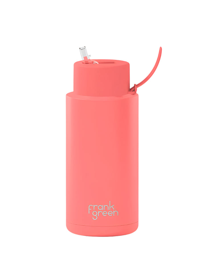 Ceramic Reusable Bottle With Straw Lid 1L - Sweet Peach