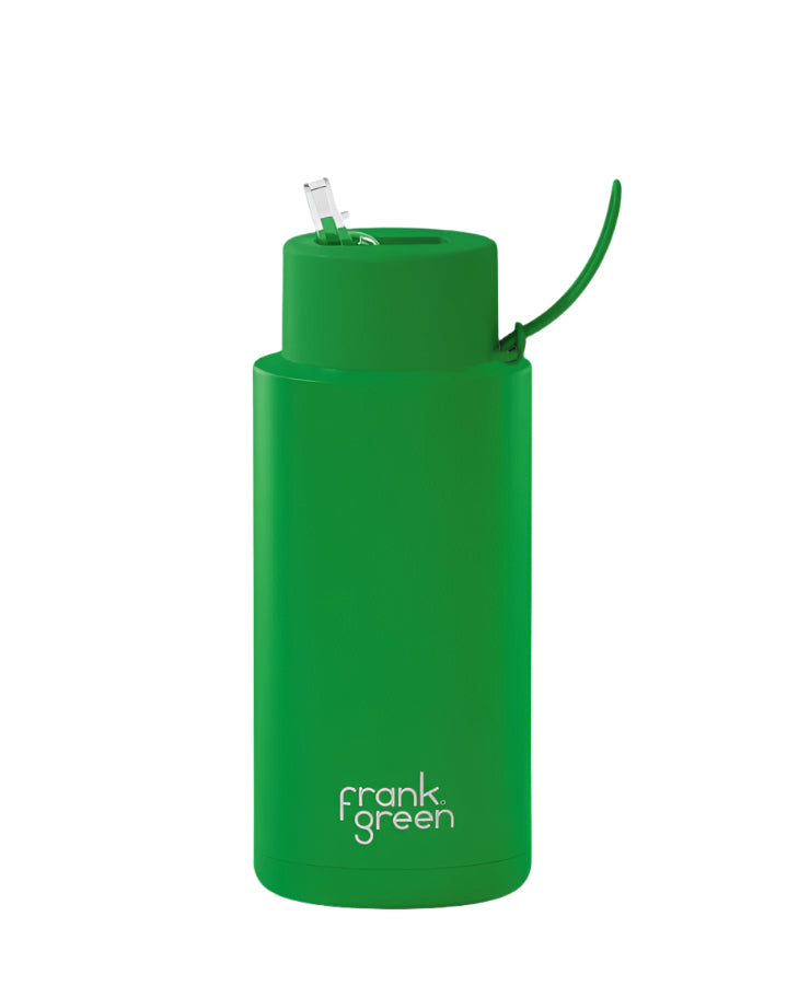 Ceramic Reusable Bottle With Straw Lid 1L - Evergreen