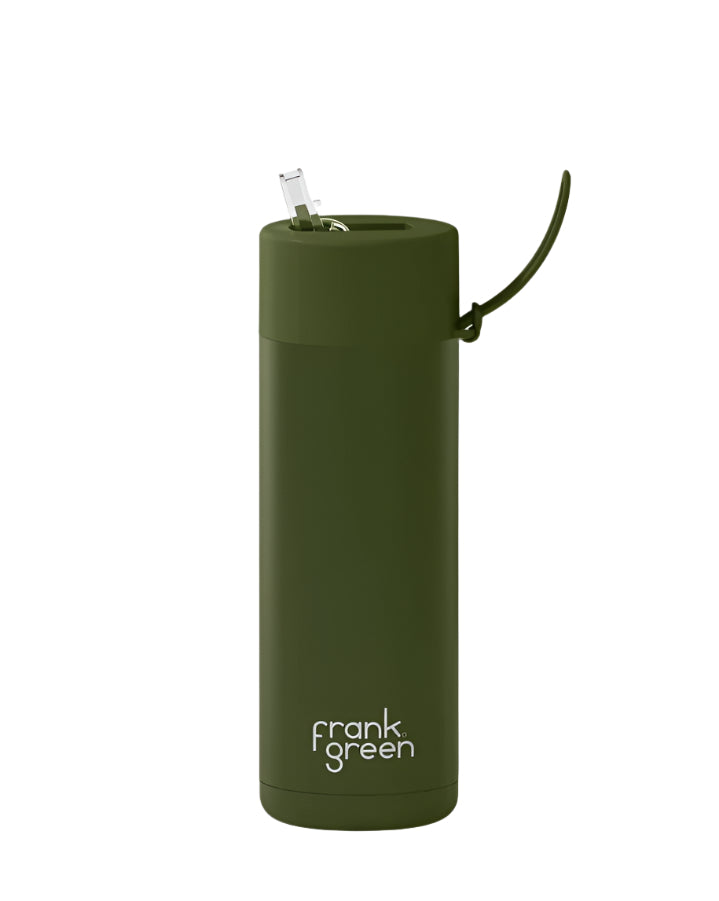 Ceramic Reusable Bottle with Straw Lid 595mL - Khaki