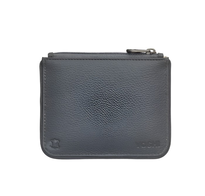 Zip Top Leather Purse Small - Rain Rain, Charcoal Grey