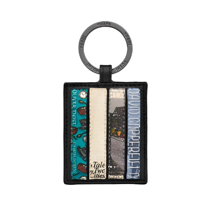 Yoshi Leather Keyring - Bookworm - Charles Dickens - Black