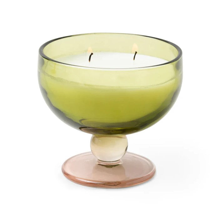 Glass Goblet Candle - Green & Blush Tinted  - Misted Lime