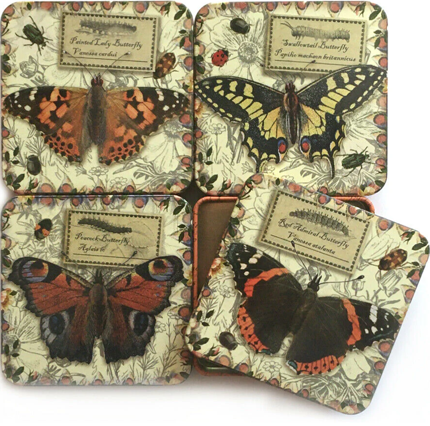 Vintage Butterfly Small Flat Square Tin