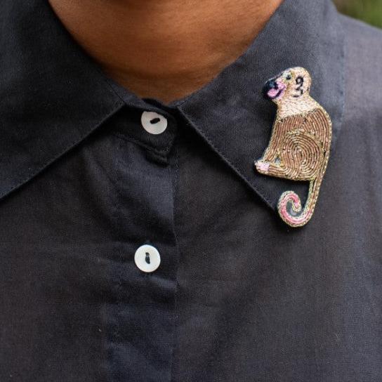 Hand Embroidered Brooch - Monkey