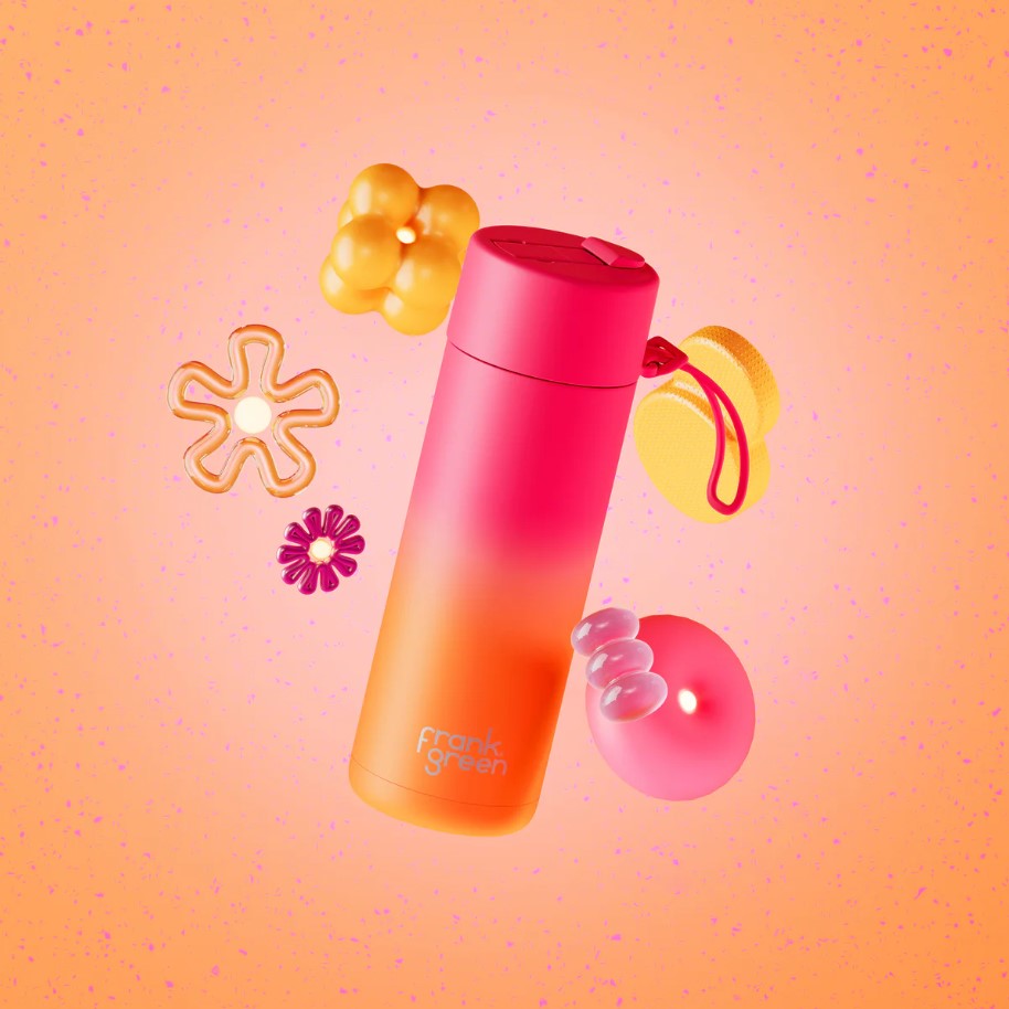 Gradient Ceramic Reusable Bottle with Straw Lid 595ml - Summer Sunset