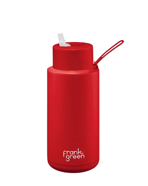 Ceramic Reusable Bottle With Straw Lid 1L - Atomic Red