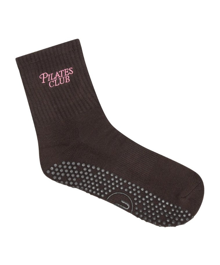 Crew Non Slip Grip Socks - Pilates Club Chocolate