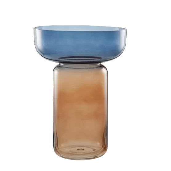 Asta Glass Footed Vase - Tan and Navy