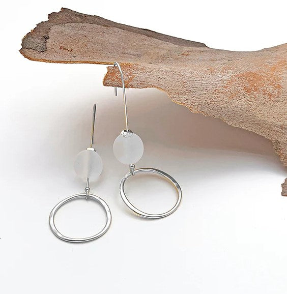 Clear Resin Ball and Hammered Hoop Hook Earrings