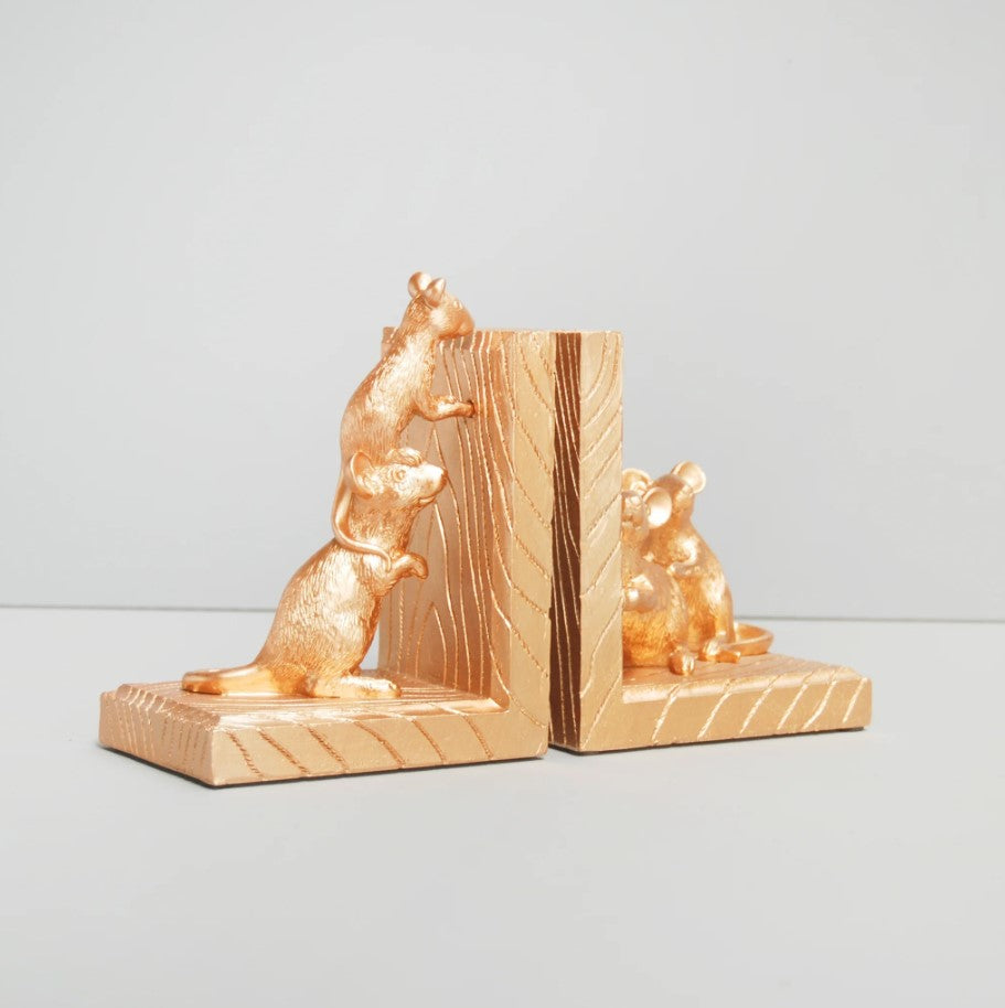 Mouse Bookend Set - Gold