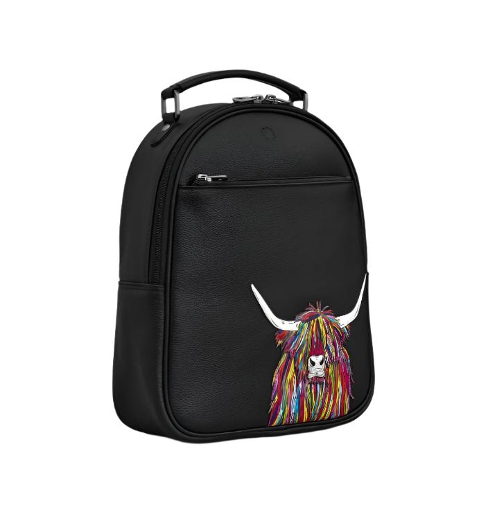 Leather Backpack - Highland Cow Black