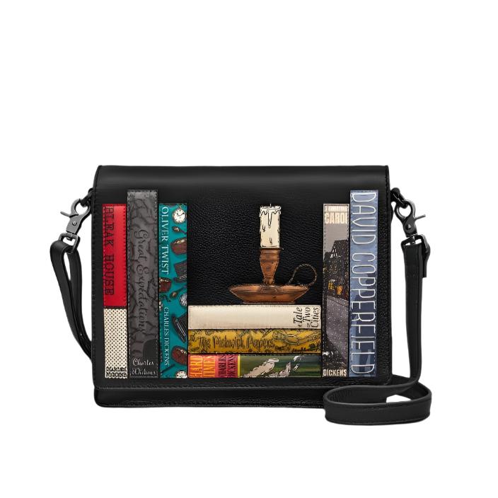 Leather Flap Over Bag - Dickens Bookworm Black