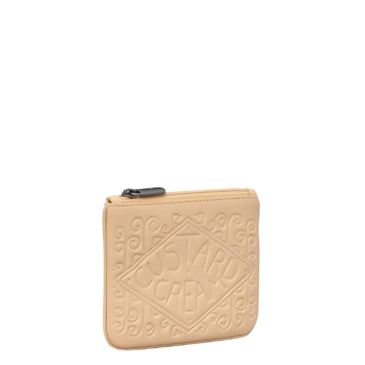 Zip Top Leather Purse Small  - Custard Cream