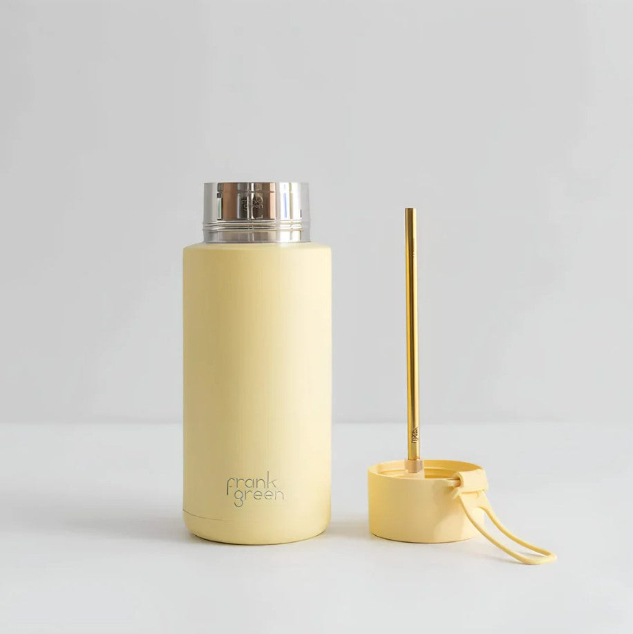 Ceramic Reusable Bottle With Straw Lid 1L - Buttermilk