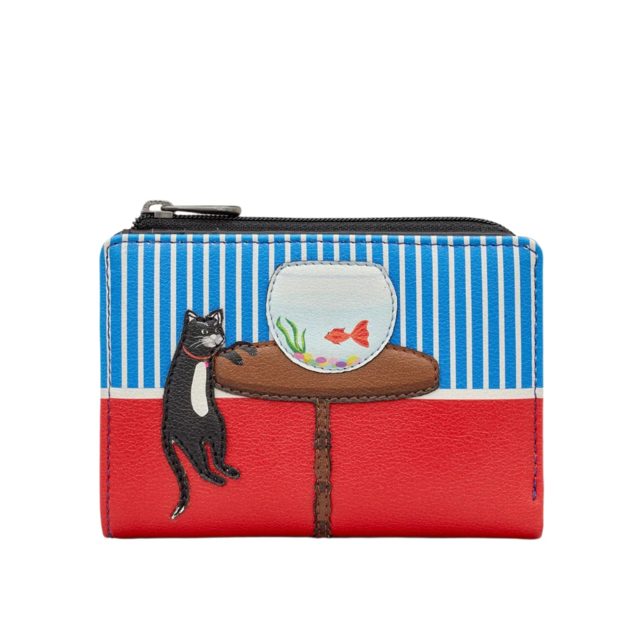 Flap Over Leather Purse - Cat & Fish