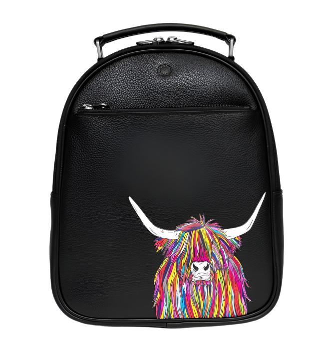 Leather Backpack - Highland Cow Black