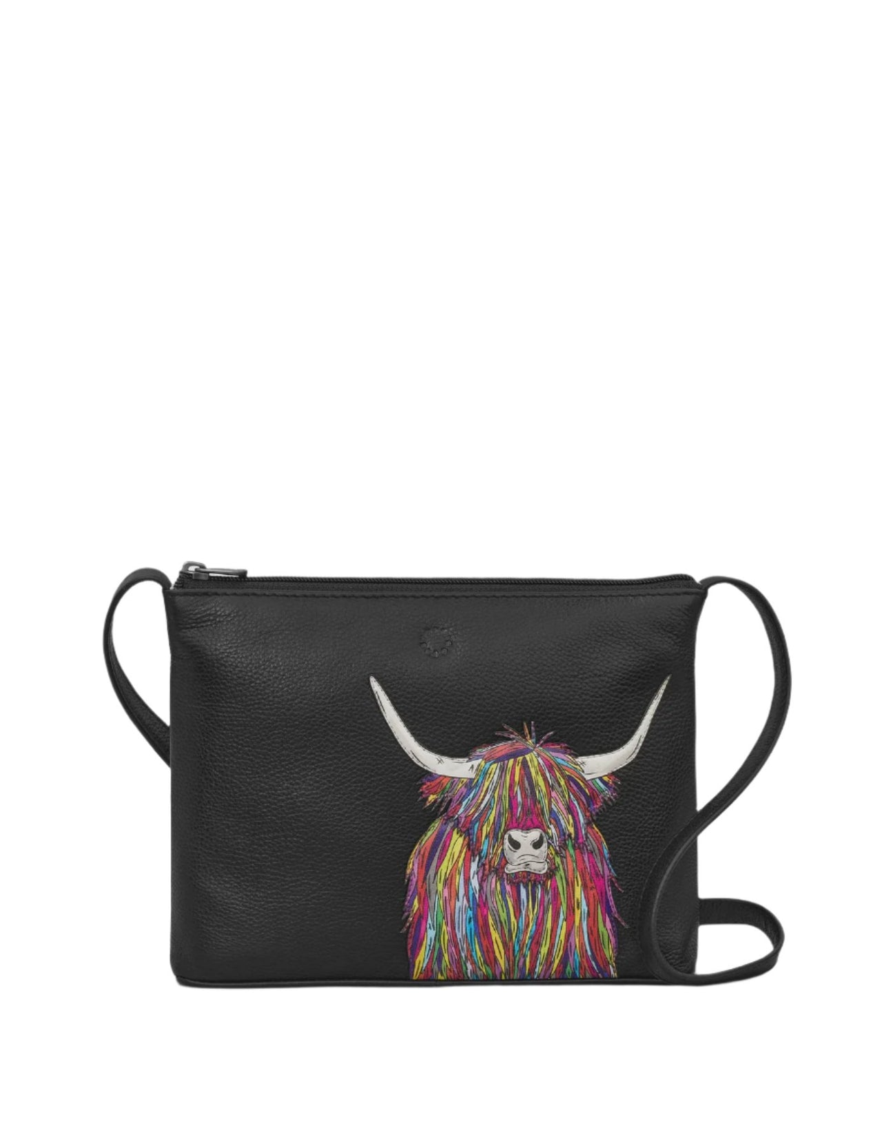 Leather Cross Body Bag - Highland Cow Black