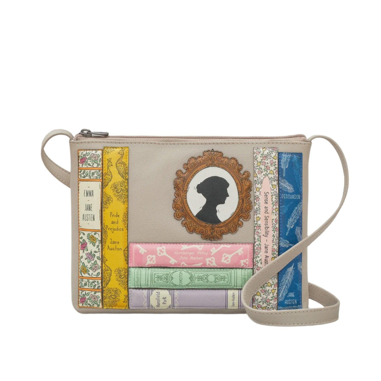 Leather Cross Body Bag - Jane Austen Warm Grey