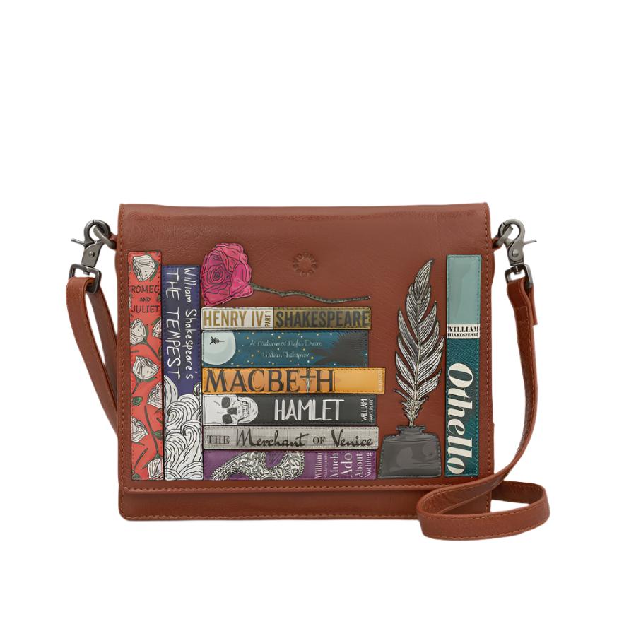 Leather Flap Over Bag - Shakespeare Bookworm Brown