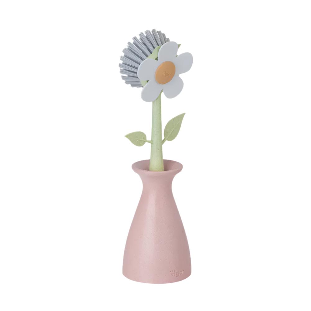 Florganic Pink Dish Brush with Vase