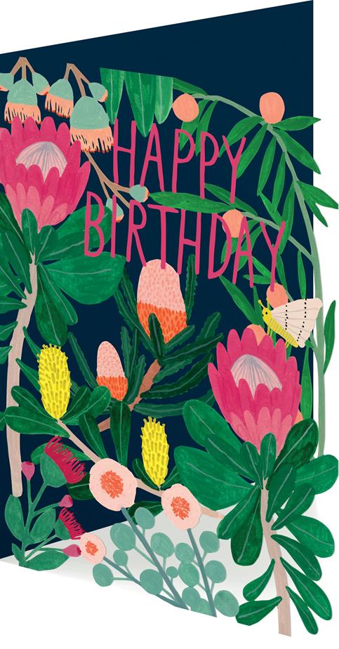 Happy Birthday Floral Laser Card