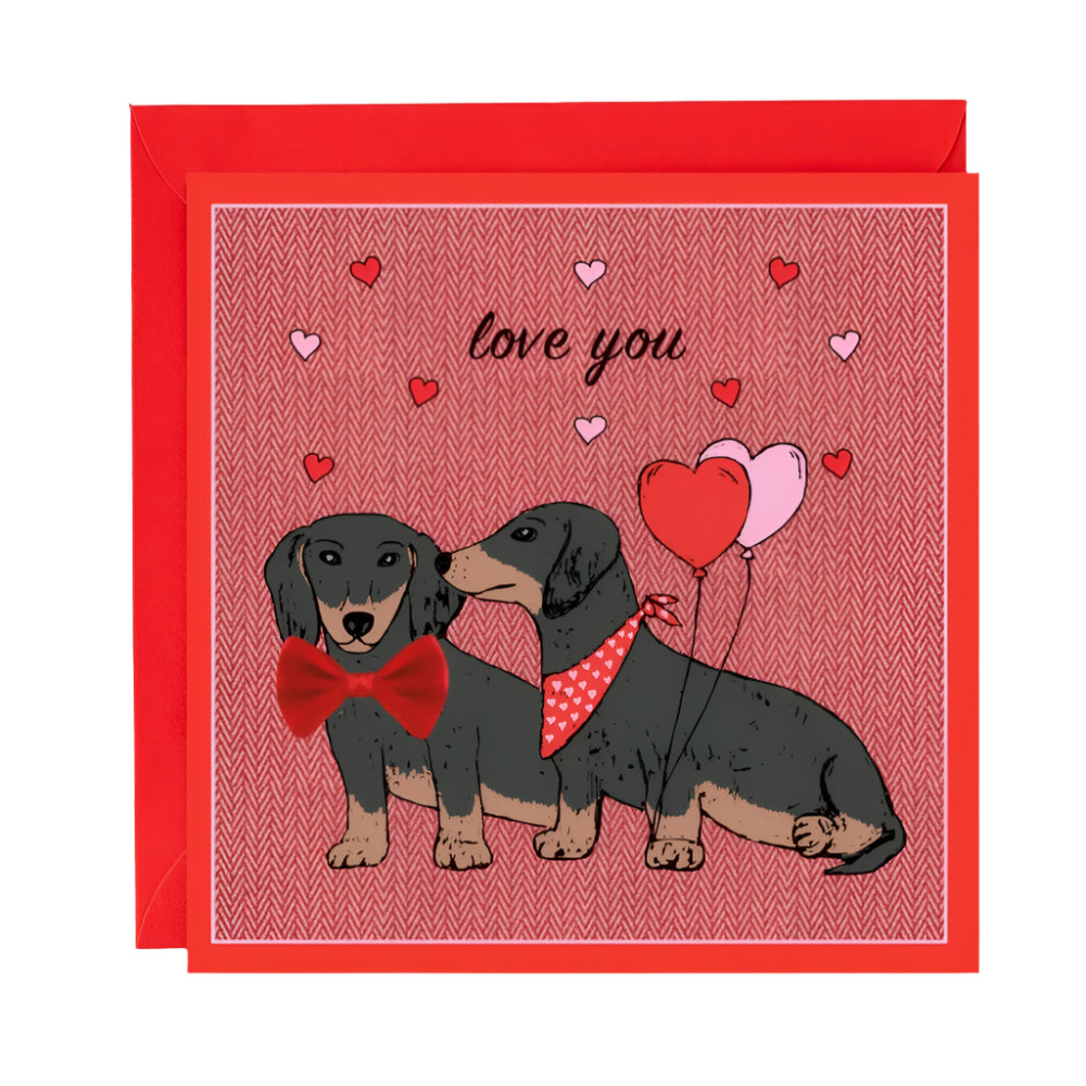 Love You Sausage Dogs with Bow Card