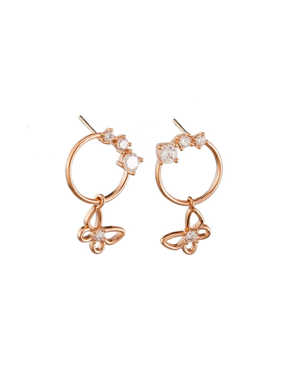 Rose Gold Crystal Butterfly on Ring Stud Earrings