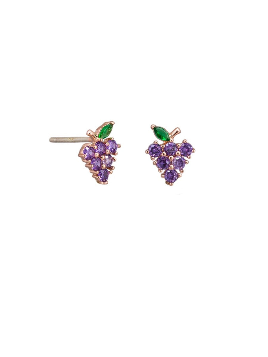 Rose Gold Purple Crystal Grape Stud Earrings