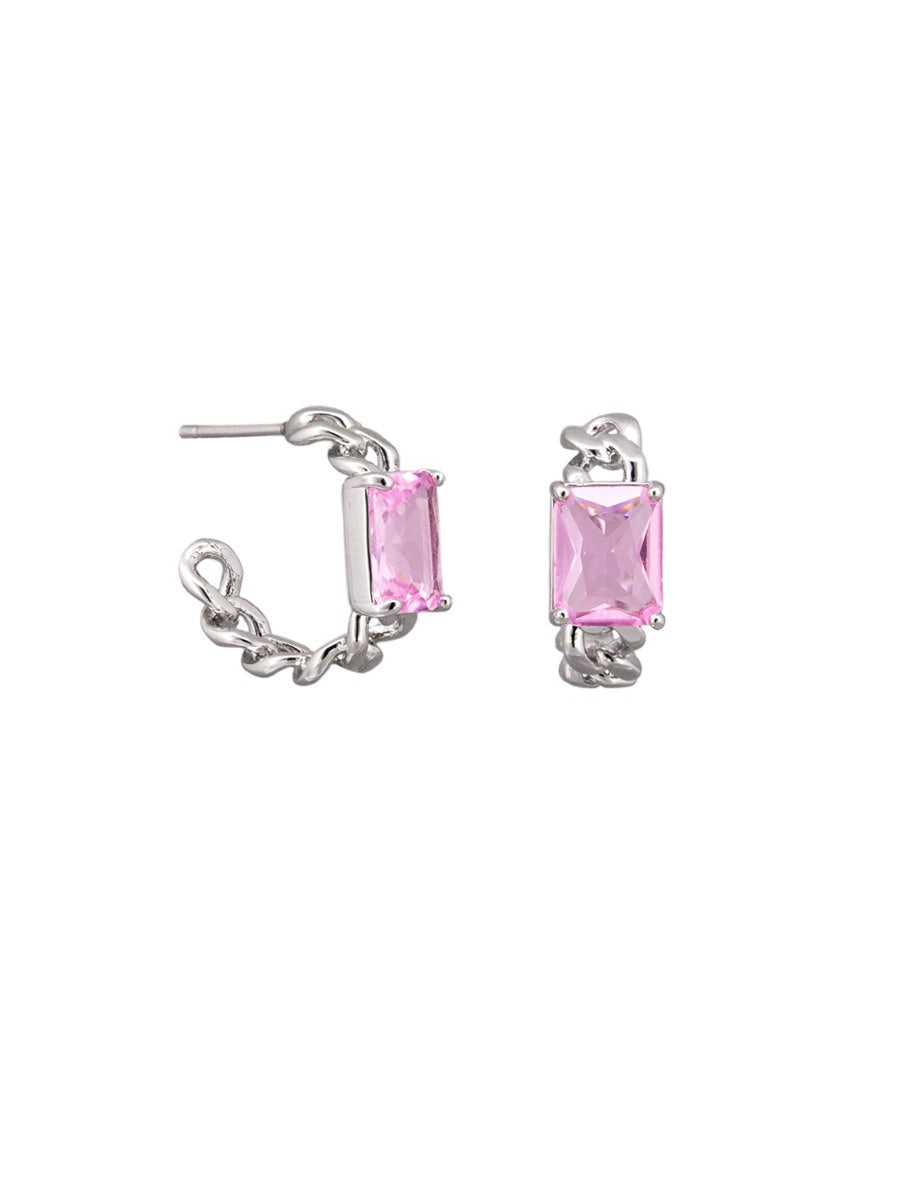 Silver Cora Stud Earrings - Pink