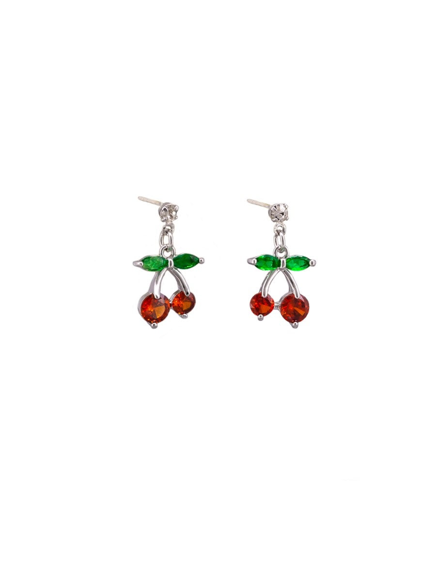 Silver Hanging Cherry Earrings