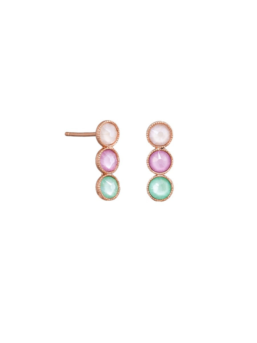 Rose Gold Trio Earrings - Coloured Crystal