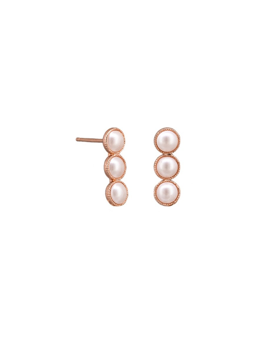 Rose Gold Trio Earrings - Pearl