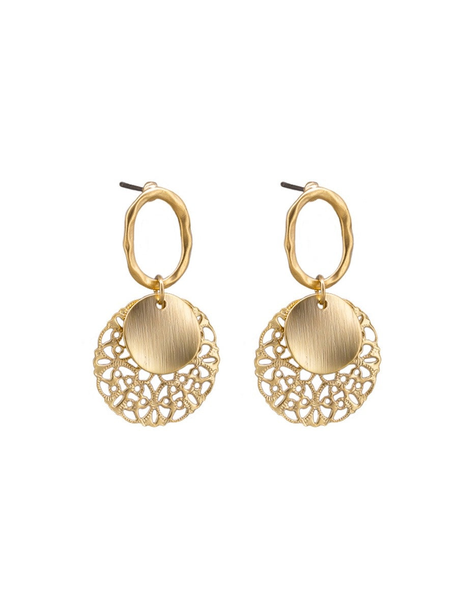 Gold Filigree & Disc Earrings