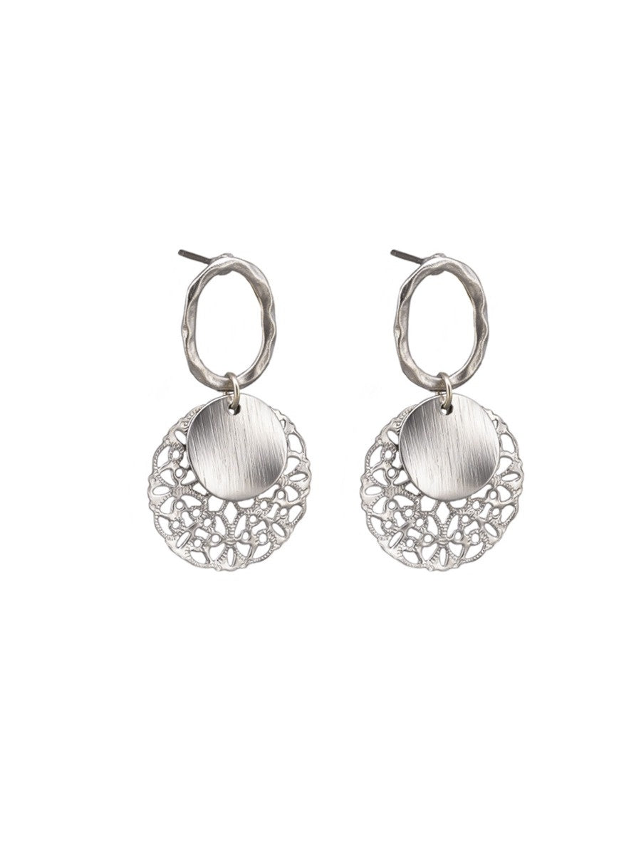 Silver Filigree & Disc Earrings