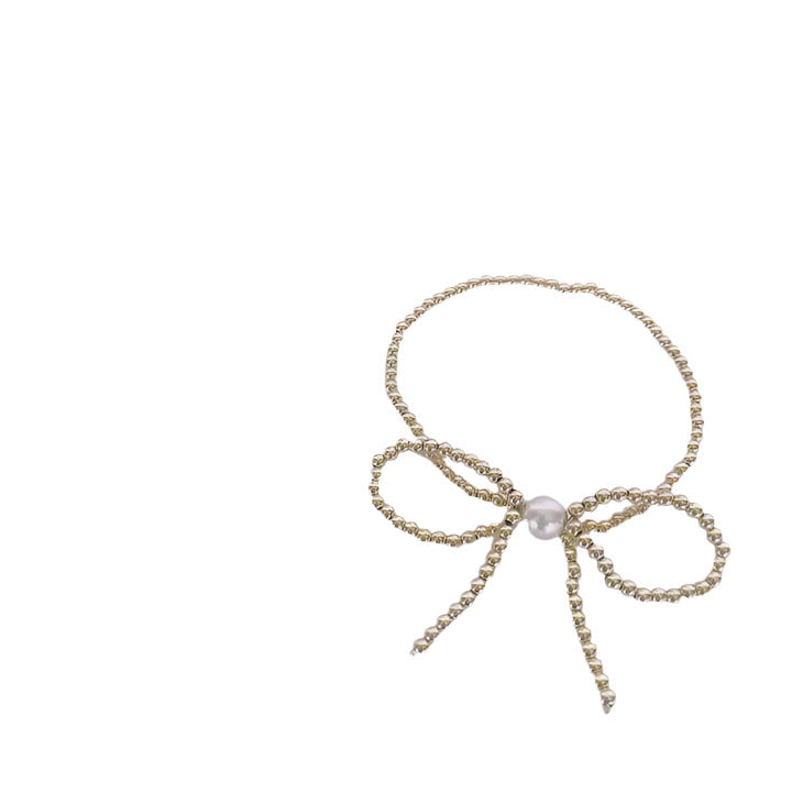 Gold-Filled Beaded Bow with Pearl Bracelet