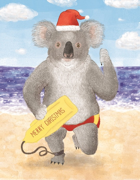 Koala Lifeguard Santa Hat Card