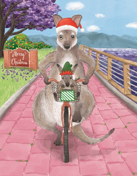 Wallabies In Christmas Hats Card