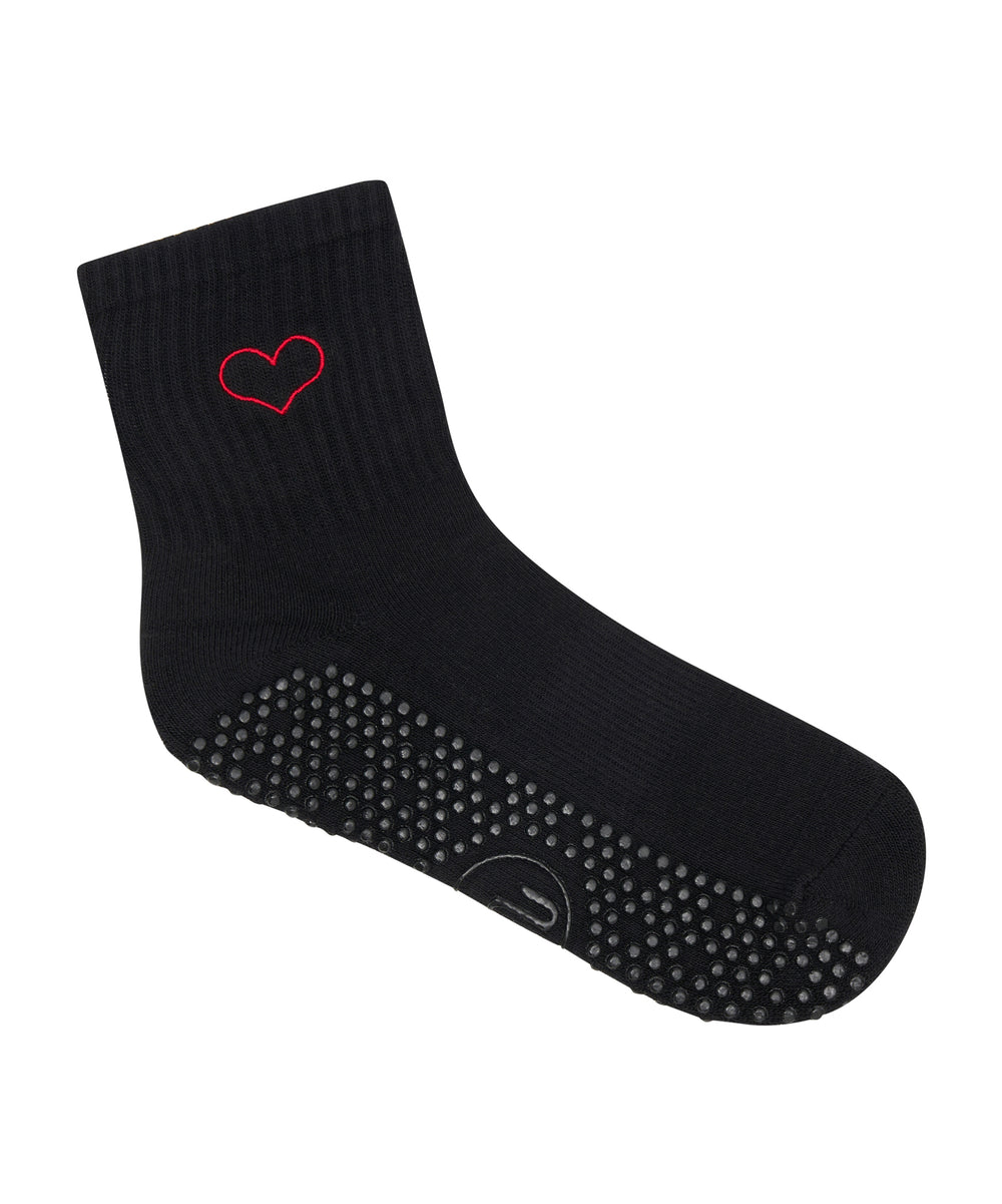 Crew Non Slip Grip Socks - Love Struck Black